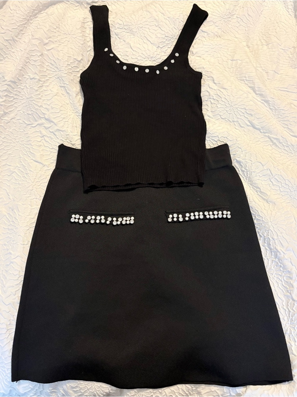 H&M Black A-Line Skirt with Crystal-Trim Pockets and ONLY crystal top